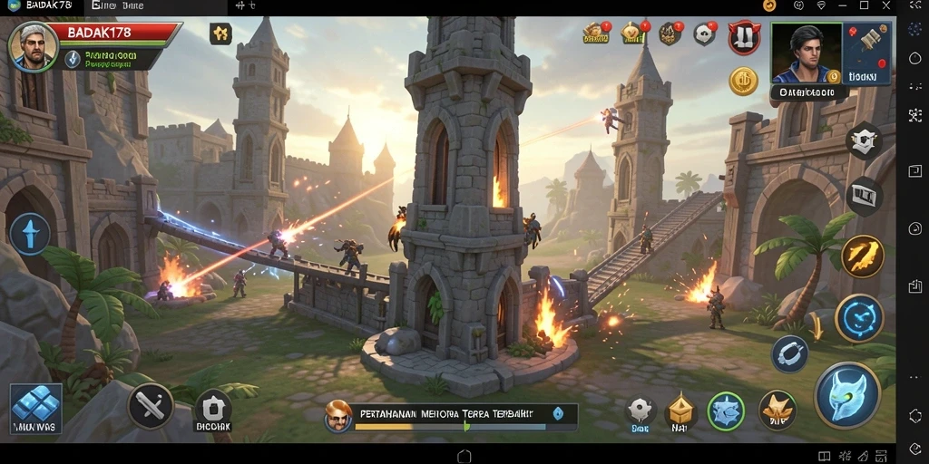 Screenshot menampilkan aksi seru dalam game Tower Defense BADAK178.