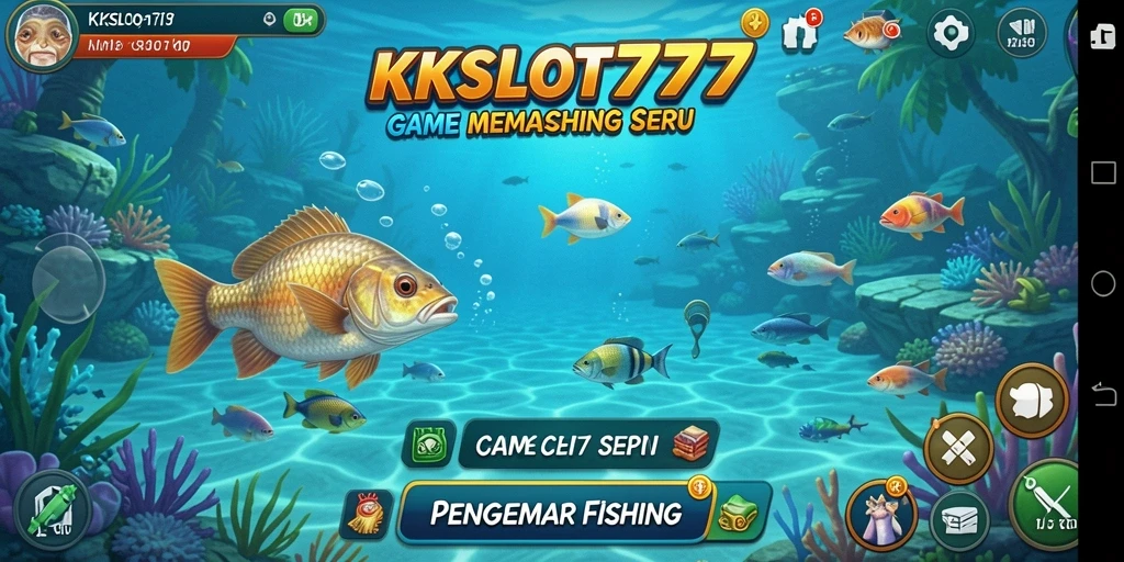Screenshot gameplay KKSLOT777 menampilkan aksi seru memancing di lokasi indah.