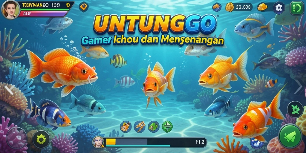 Tangkapan layar gameplay UNTUNGGO yang penuh aksi menembak ikan.