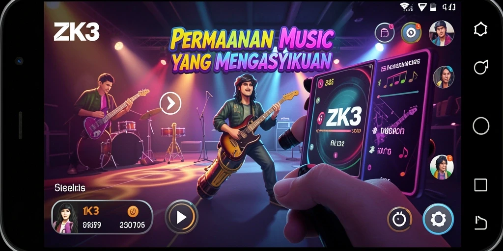 Tampilan gameplay ZK3 dengan berbagai lagu menarik untuk dimainkan.